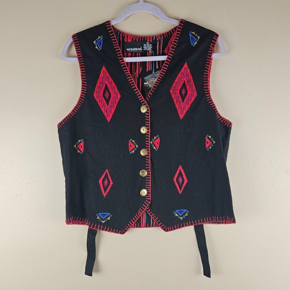 Arroyo Vintage Aztec Embroidered Southwest  Button Up Vest With Boho Touch Sz M